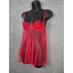 Victoria's Secret Underwired Push Up Bra Red Sheer Lace Teddy 34B VGUC